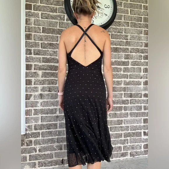 Vintage Rhapsody Little Black Dress w/Silver Diamond Pattern & Open Back - Picture 3 of 10